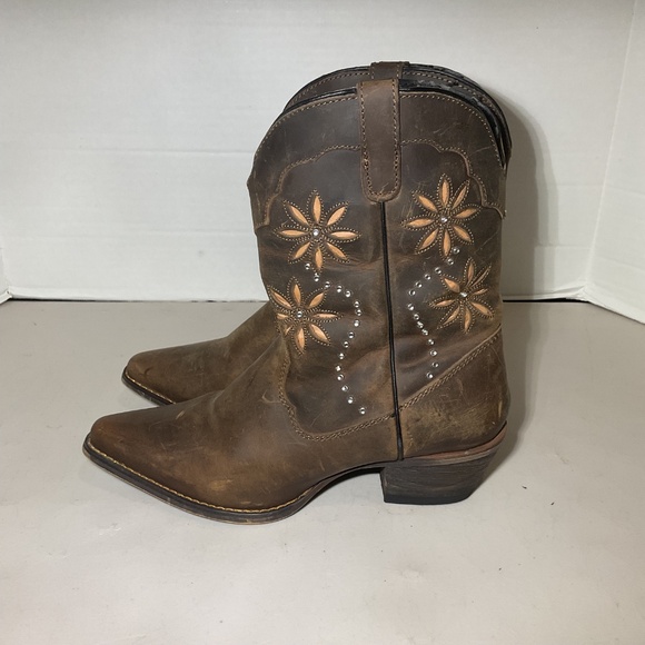 Santa Fe Boot Co Brown Leather Floral Jeweled Cowboy Western Boots Size 8.5 - Picture 10 of 12
